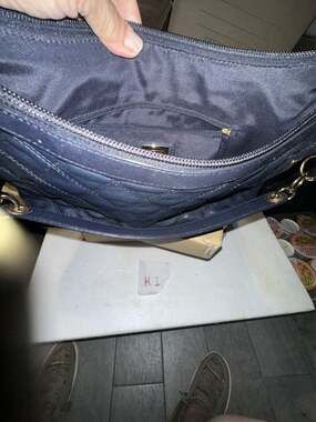 Talbots Navy Blue Quilted Leather Hobo Shoulder Bag w-Gold Chain
